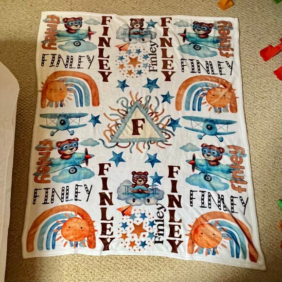 NEW Custom Baby Rainbow Airplane Fleece Blanket - Finley - Picture 2 of 3